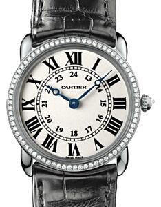 Cartier Ronde Louis Cartier Ladies Watch Quartz Small White Gold Diamond Bezel 29mm Silver Dial Alligator Leather Strap WR000251 - BRAND NEW