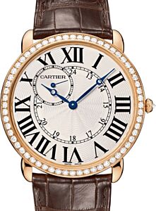 Cartier Ronde Louis Cartier Manual Winding Extra-Large Rose Gold Diamond Bezel 42mm Silver Dial Alligator Leather Strap WR007001 - BRAND NEW