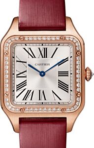 Cartier Santos-Dumont Large Rose Gold Diamond Bezel Silver Dial WJSA0018