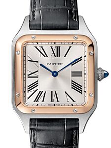 Cartier Santos-Dumont Large Quartz Steel Rose Gold Bezel Silver Dial W2SA0037