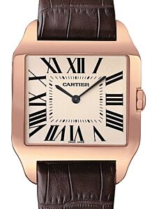 Cartier Santos-Dumont Small Quartz Rose Gold Silver Opaline Dial Leather W2009251 - BRAND NEW