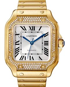 Cartier Santos-Dumont Medium Yellow Gold Diamond Silver Opaline Dial Bracelet WJSA0010 - BRAND NEW