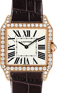 Cartier Santos-Dumont Small Quartz Rose Gold Silver Dial Diamond Leather Strap WH100351 - BRAND NEW