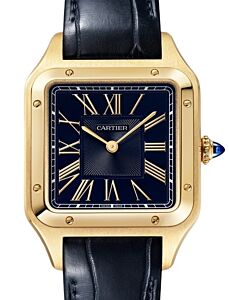 Cartier Santos Dumont Large Quartz Yellow Gold Blue Dial WGSA0115