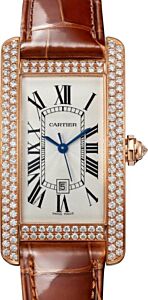 Cartier Tank Am?ricaine Ladies Watch Medium Automatic Rose Gold Diamond Bezel Silver Dial Leather Strap WJTA0030 - BRAND NEW