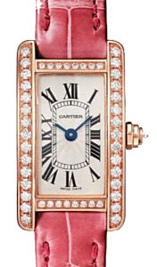 Cartier Tank Am?ricaine Ladies Watch Mini Quartz Rose Gold Diamond Bezel Silver Dial Leather Strap WJTA0026 - BRAND NEW