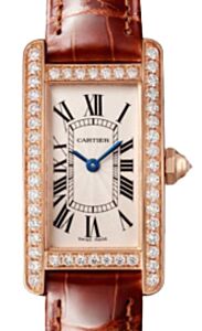 Cartier Tank Am?ricaine Ladies Watch Small Quartz Rose Gold Diamond Bezel Silver Dial Leather Strap WJTA0028 - BRAND NEW