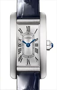 Cartier Tank Americaine Mini Quartz Steel Silver Dial Leather Strap WSTA0081