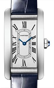 Cartier Tank Americaine Small Quartz Steel Silver Dial Leather Strap WSTA0082