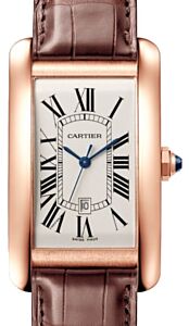 Cartier Tank Americaine Large Rose Gold Silver Dial Alligator Leather Strap WGTA0047 - BRAND NEW