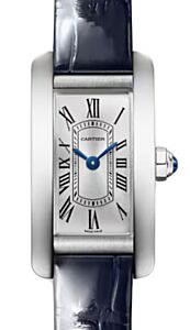 Cartier Tank Americaine Mini Quartz Steel Silver Dial Leather Strap WSTA0116
