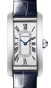 Cartier Tank Americaine Small Quartz Steel Silver Dial Leather Strap WSTA0117