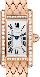 Cartier Tank Americaine Women's Watch Mini Quartz Rose Gold Diamonds Silver Dial Rose Gold Bracelet WB710012 - BRAND NEW