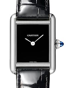 Cartier Tank Must De Cartier Small Quartz Steel Black Dial Leather Strap WSTA0071