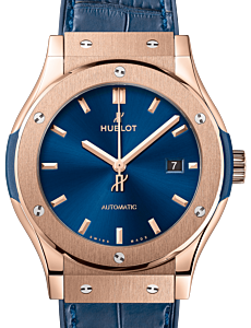 Hublot Classic Fusion King Gold Blue 42mm Dial Rubber Leather Strap Automatic 542.OX.7180.LR - BRAND NEW