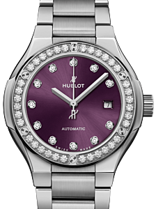 Hublot Classic Fusion Titanium Diamonds Purple 33mm Dial Bezel & Bracelet 585.NX.897V.NX.1204 - BRAND NEW