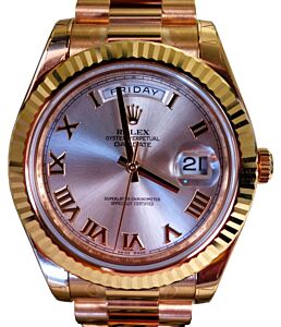 Rolex Day-Date II Yellow Gold 41mm Silver Roman Fluted President Bracelet 218238