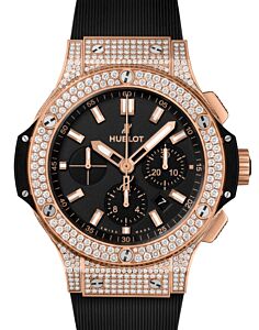 Hublot Big Bang Original Chronograph Gold Pave Diamonds 44mm Black Dial Rubber Strap 301.PX.1180.RX.1704 - BRAND NEW