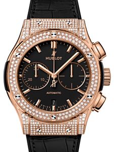 Hublot Classic Fusion Chronograph King Gold Pave 45mm Black Dial Rubber and Alligator Leather Straps 521.OX.1181.LR.1704 - BRAND NEW