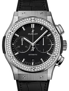 Hublot Classic Fusion Chronograph Titanium Diamonds 45mm Black Dial Rubber and Alligator Leather Straps 521.NX.1171.LR.1104 - BRAND NEW