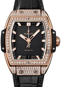 Hublot Spirit of Big Bang Moonphase King Gold Pave Diamonds 42mm Black Dial Leather Strap 665.OX.1180.LR.1604 - PRE-OWNED