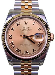 Rolex Datejust 36 116233-GLDRFJ Champagne Roman Fluted Yellow Gold Stainless Steel Jubilee