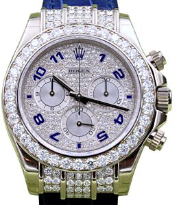 Rolex Daytona White Gold Factory Diamond Bezel Pave Arabic Dial Leather 116599RBR - BRAND NEW