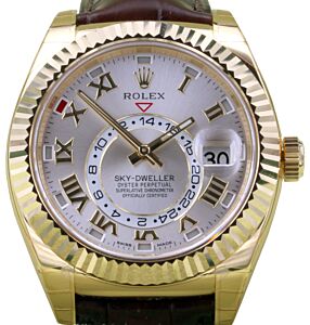 Rolex Sky-Dweller 326138 42mm White Roman 18k Yellow Gold Leather - BRAND NEW