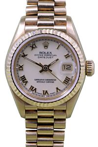 Rolex Datejust 26 Yellow Gold 18k White Roman Dial President Bracelet 69178 