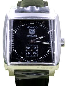 TAG Heuer Monaco WW2110.FC6177 37.5mm Black Index Stainless Steel Leather Date BRAND NEW