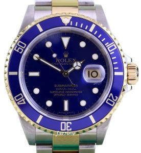 Rolex Submariner 16613 Blue 18k Yellow Gold Stainless Steel No Holes - PRE-OWNED