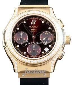 Hublot MDM Geneve Ladies Diamond 18k Rose Gold Black Chronograph