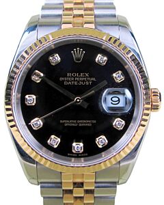 Rolex Datejust 116233 Diamond Black 18k Yellow Gold Stainless Steel Jubilee