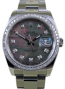  Rolex Datejust 36 White Gold/Steel Black Mother Of Peral Custom Diamond Dial & Bezel Oyster Bracelet 126200 (126284RBR)