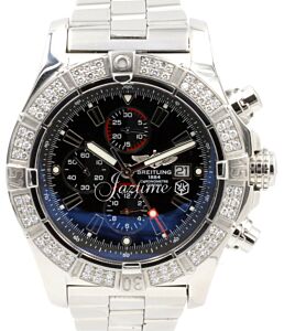 Breitling Super Avenger A13370 Black Baton Diamond Bezel 48mm XL Stainless Steel Pro 2