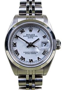 Rolex Date 79160 Ladies 26mm White Roman Stainless Steel Jubilee