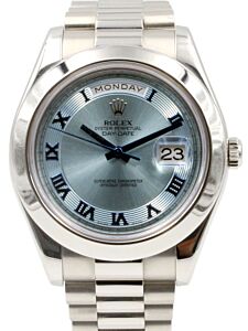 Rolex President Day Date II 218206 Men's 41mm Platinum Ice Blue Domed