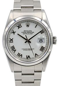 Rolex Datejust 16200 Men's 36mm White Roman Stainless Steel Oyster 