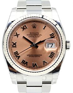 Rolex Datejust 36 116234-PNKRFO Pink Roman Fluted White Gold Stainless Steel Oyster