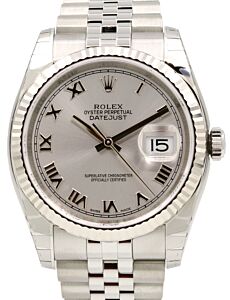 Rolex Datejust 36 White Gold/Steel Silver Roman Dial & Fluted Bezel Jubilee Bracelet 116234