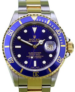 Rolex Submariner 16613 Blue 18k Yellow Gold Stainless Steel Holes Gold-Through Clasp - PRE-OWNED