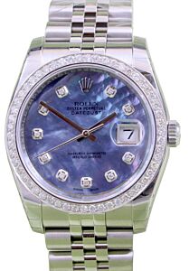 Rolex Datejust 36 White Gold/Steel Blue Mother of Pearl Custom Diamond Dial & Bezel Jubilee Bracelet 126200 (126284RBR) - BRAND NEW