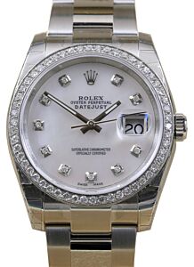  Rolex Datejust 36 White Gold/Steel White Mother of Pearl Custom Diamond Dial & Bezel Oyster Bracelet 126200 (126284RBR) - BRAND NEW