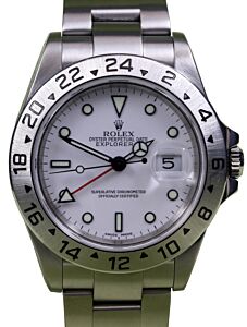 Rolex Explorer II Stainless Steel GMT 40mm White Dial Date Holes Case 16570 - PRE - OWNED