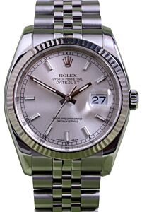 Rolex Datejust 116234 Men's 36mm Silver Index Fluted 18k White Gold Stainless Steel Jubilee