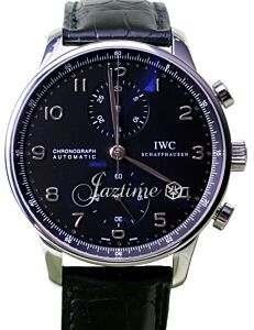 IWC Portuguese Automatic Chronograph IW371438 IW3714 41mm Black Stainless Steel