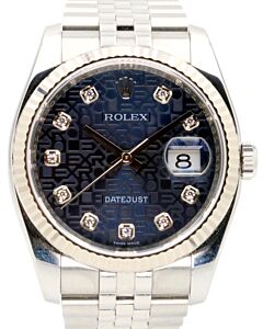 Rolex Datejust 36 116234-BLJDFJ Blue Jubilee Dial Diamond Fluted White Gold Stainless Steel Jubilee