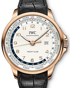 IWC Schaffhausen IW326605 Portugieser Yacht Club Worldtimer Silver Plated Arabic Stainless Steel Black Leather Rubber 45.4mm Automatic
