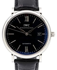 IWC Schaffhausen IW356502 Portofino Automatic Black Index Stainless Steel Black Leather 40mm BOX PAPERS