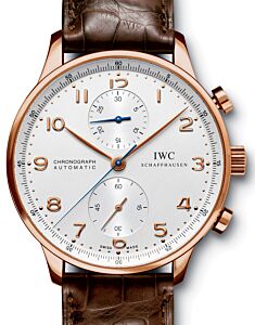 IWC Schaffhausen IW371480 Portugieser Chronograph Silver Plated Arabic Red Gold Brown Leather 40.9mm Automatic